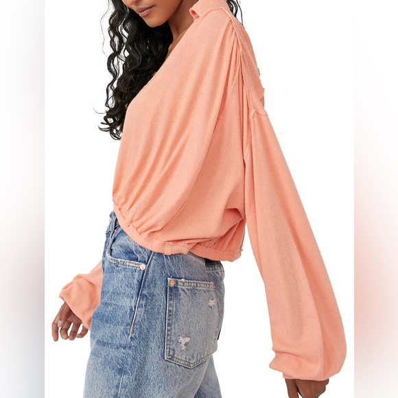 NWT Free People Darren Cropped Linen/ Cotton Long Billowing sleeves | size M - Picture 3 of 9